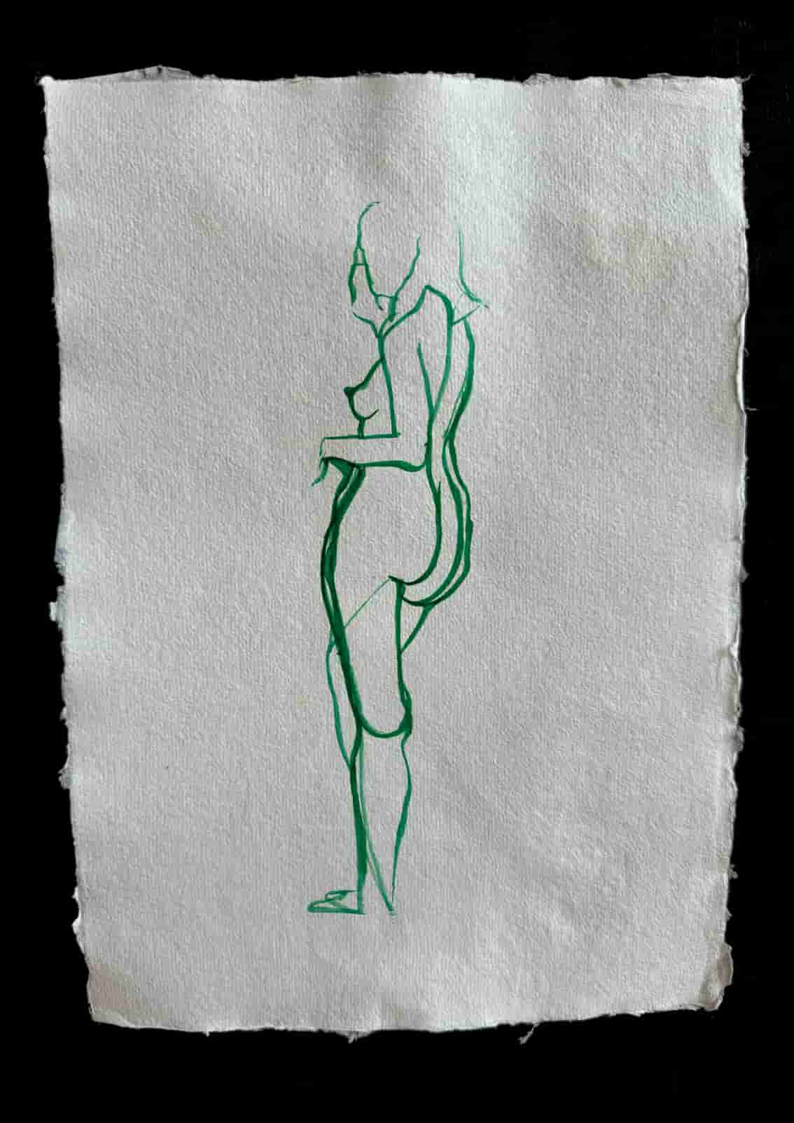 Green figure looking Back